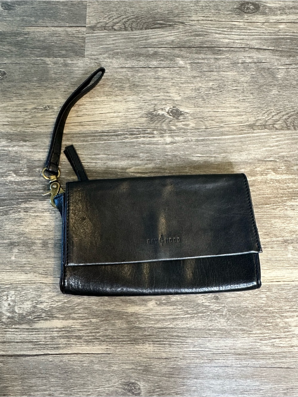 Day & Mood Black Leather Wristlet Clutch Wallet Organizer Snap Zip Pockets